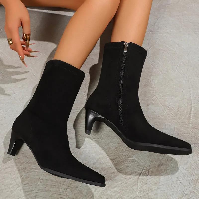Fashion French Heeled Women's Boots Fall/Winter 2025 New Sexy Pointed Toe Stretch Booties