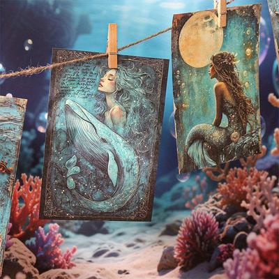 1PC The Diary of Mermaid Series Vintage Sea Character Landscape Material Paper Creative DIY Junk Journal Collage Stationery