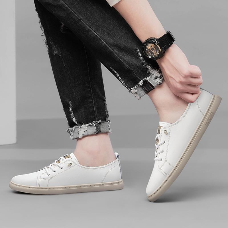 Fashion Genuine Leather Lace-up Fashion Sneakers Unisex Casual Skateboarding Shoes Memory Foam Insole Spring Comfortable Walking Shoes