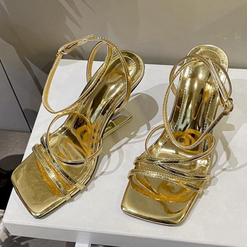 

Модные Высококачественные Босоножки Странного Стиля с Перекрестной Шнуровкой Женские Сексуальные с Открытым Носком Ремешок на Щиколотке Пряжка Слайдер Сандалии Sandalias De Mujer Лето 2025 42 золотой