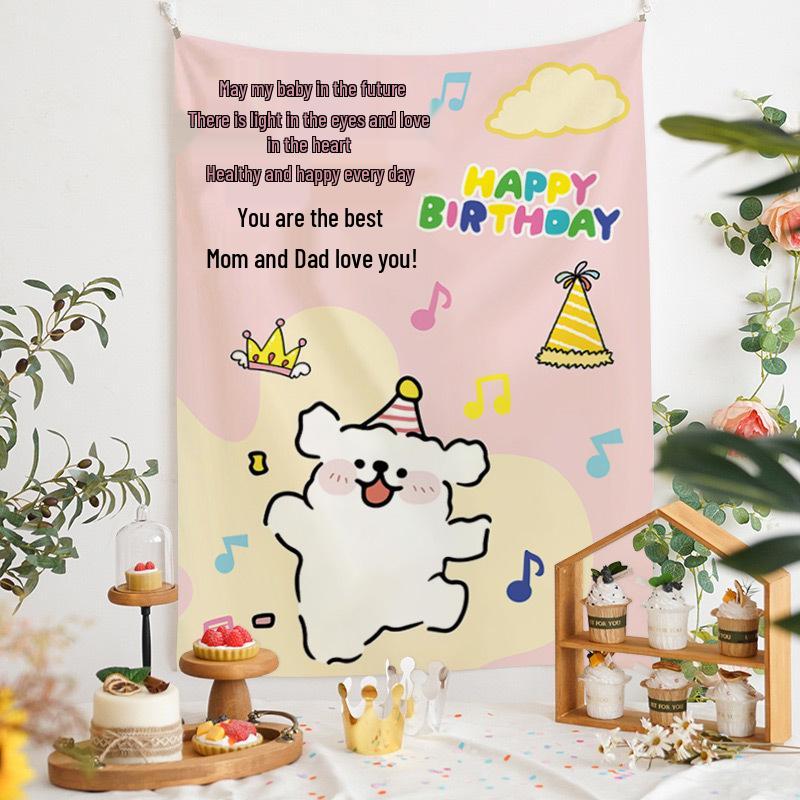 Newins Birthday Cake Velvet Wall Hanging for Dorm or Bedroom