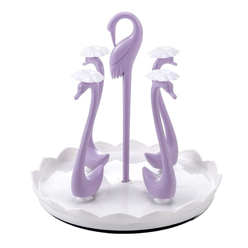 

Swan Shaped Cup Support Frame Creative Drinking Cup Drainer Stand Rack Kitchen Organization Rack 4 Heads-Purple