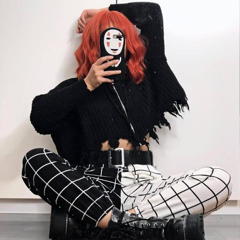 Spring and Autumn Color-Block Loose Checkerboard High-Waist Jogger Casual Sweatpants for Women