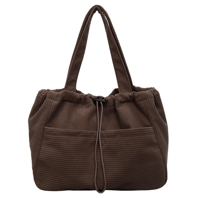 Solid Color Lightweight Corduroy Drawstring Tote Bag Large Capacity Shoulder Tote Bag