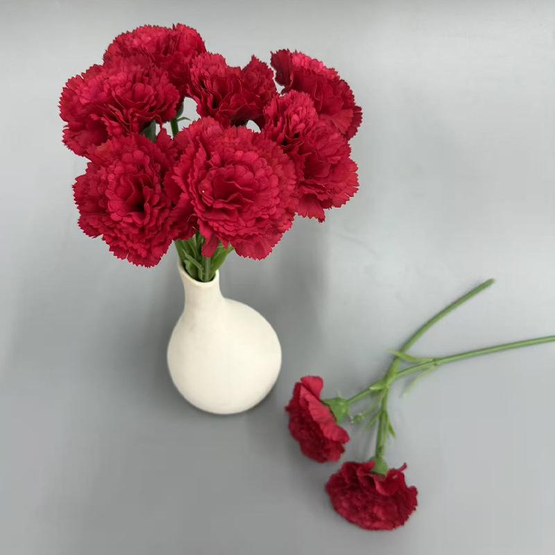 Short Stem Carnation Artificial Silk Flower Bouquet - Hand-Feel Moisturizing Floral Decor for Living Room Tabletop Arrangements