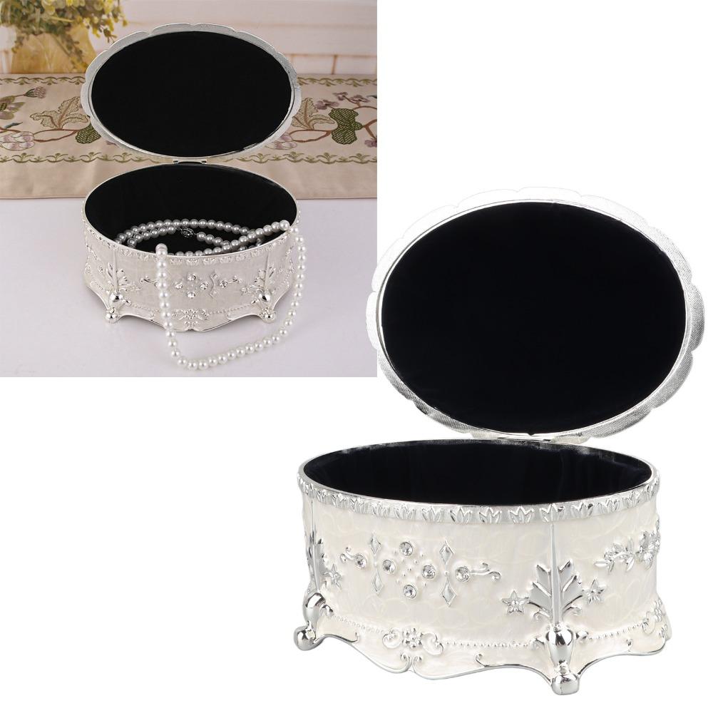White Color Antique Jewelry Organizer Oval Shape Enamel Jewelry Box For Earrings