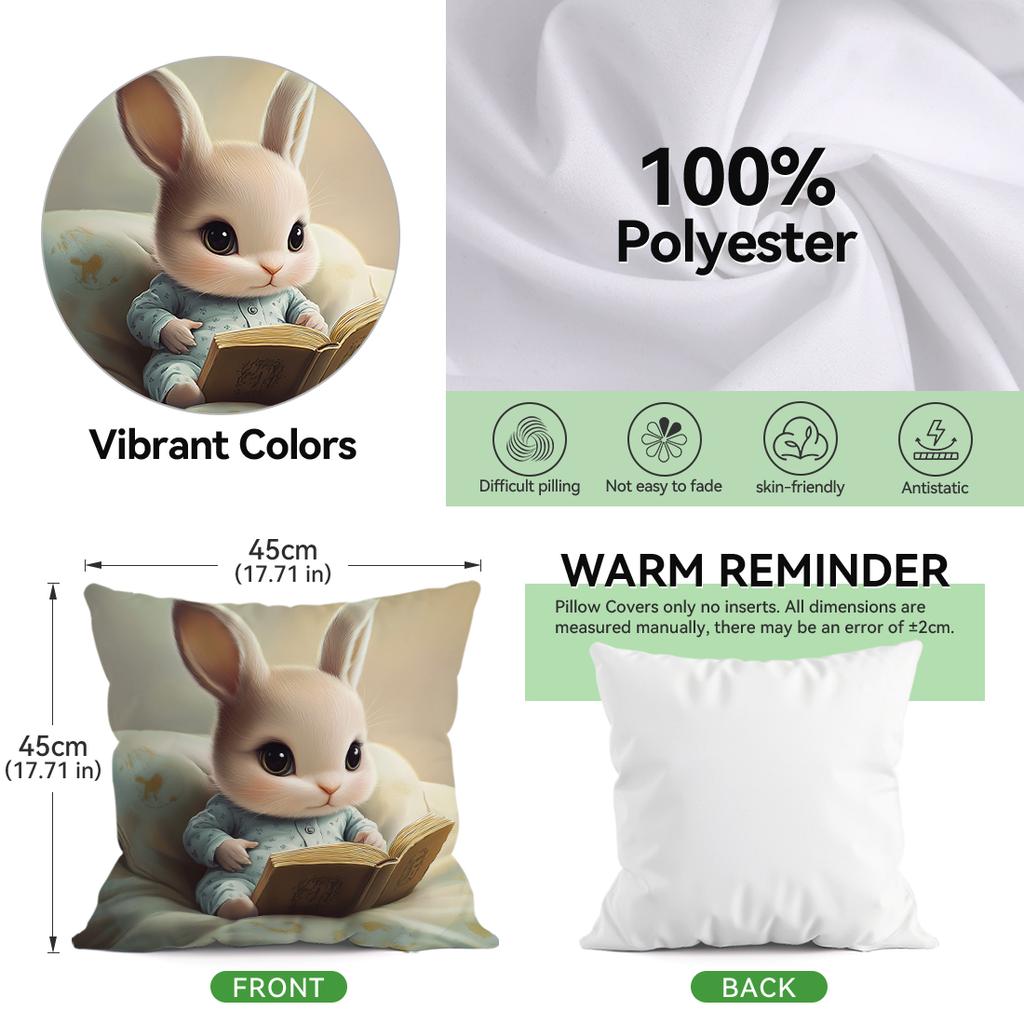Cute Rabbit Reading Pillowcase Bedroom Sofa Cushion Cover 100% Polyester Living Room Cushion Pillowcase Home Comfortable Decor