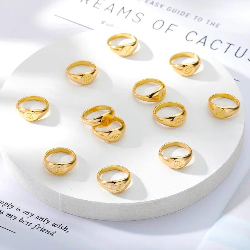 12 Stjernetegn Konstellasjonsringer for Kvinner Søt Ring Rustfritt Stål Løven Jomfruen Skorpionen Personlighet Party Smykker Gaver