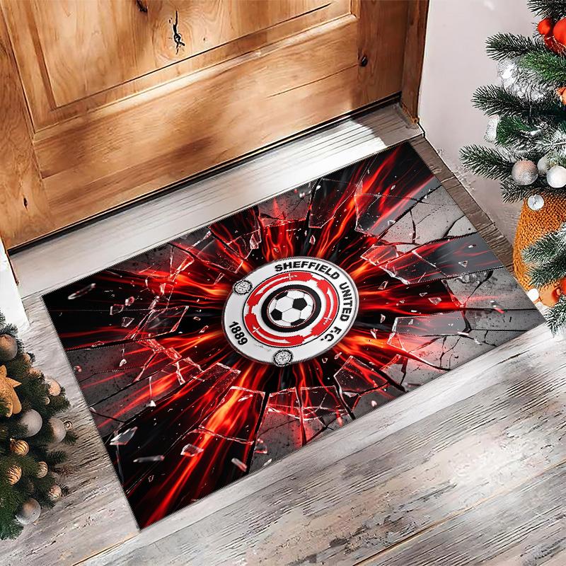 Sheffield United Football Print Crystal Velvet Rug, Comfortable Water Absorbent Non Slip Indoor Floor Carpet