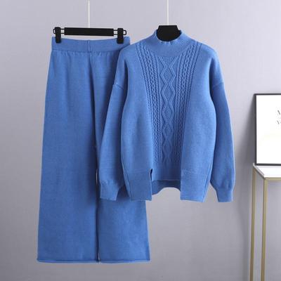 Herbst und Winter frauen Pullover Set Gestrickte Verdickte Lose High Neck Pullover Breite Bein Hosen Zwei-stück Set