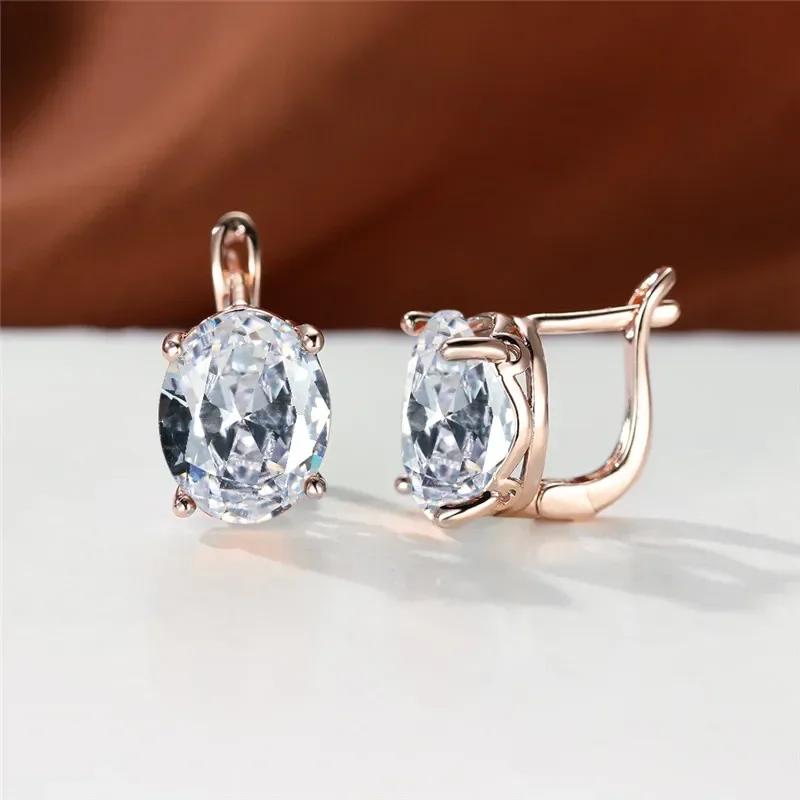 2025 Kristall Damen Weiß Oval Stein Clip Ohrringe Roségold Farbe Multicolor Zirkon Hochzeitsschmuck für Frauen