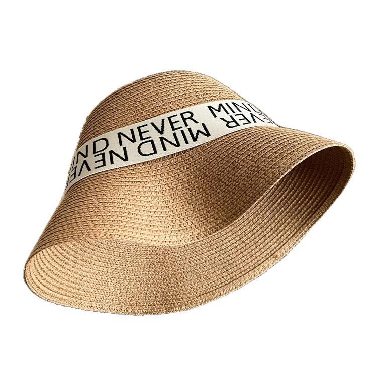 Vintage Bucket Hat Summer Face Cover Vacation Alphabet Straw Hat Female Seaside Beach Shade Sun Hat