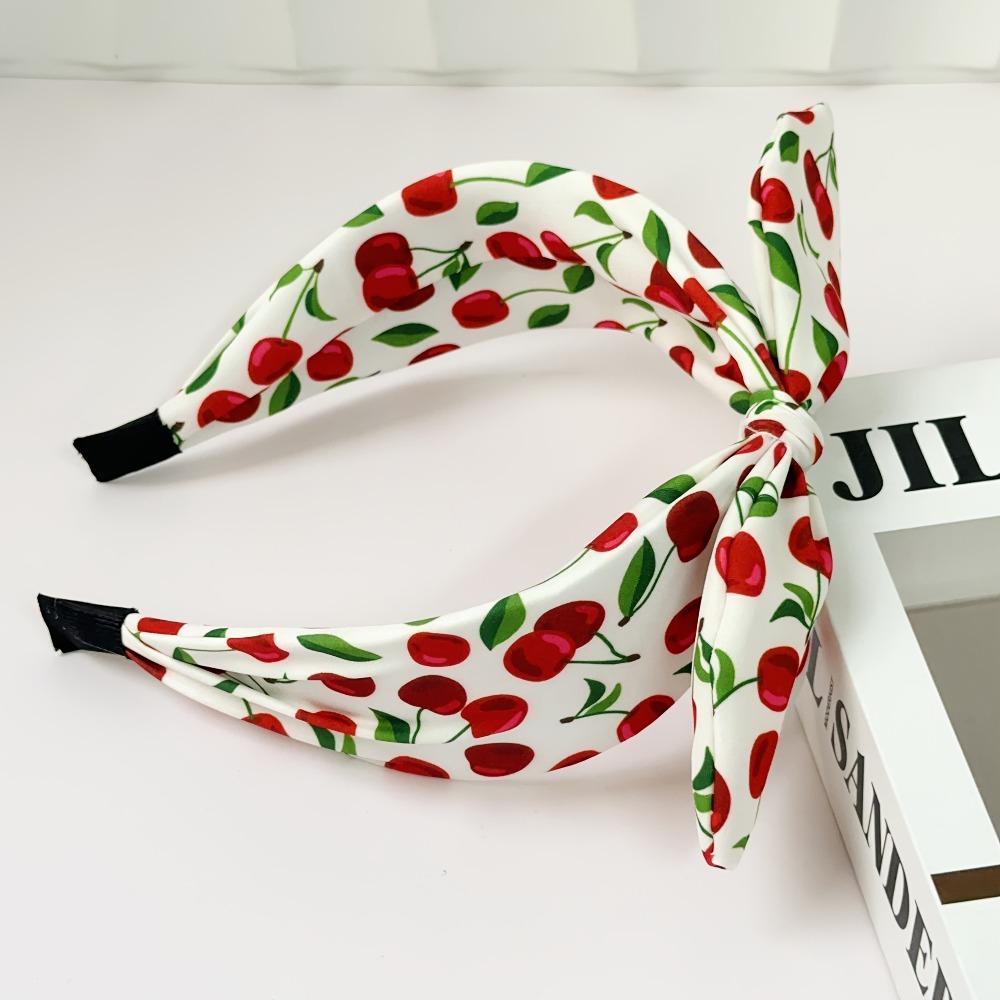 1/2pcs Elegant Sweet Multicolor Cherry Printed Wide Edge Tied Rabbit Ear Hairbands Hair Styling Tools for Volume Part Management