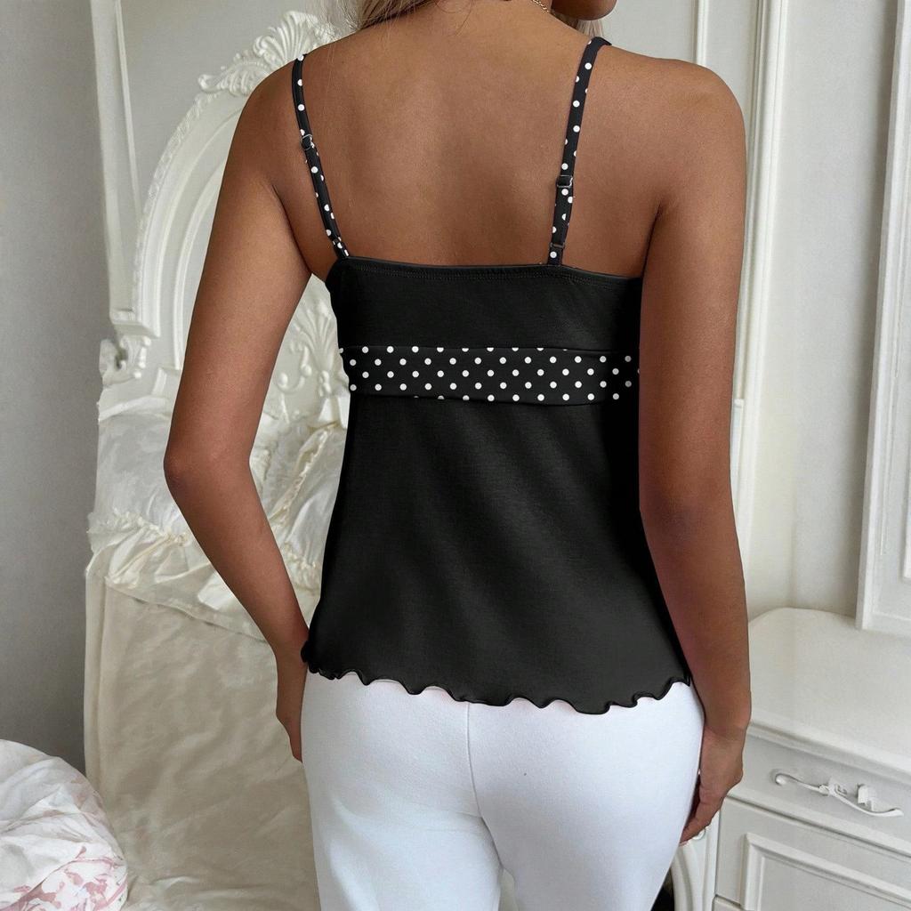 Mouwloze Polkadot Wrap V-hals Camisole Top met Verstelbare Spaghettibandjes en Tailleband voor Casual Kleding voor Dames
