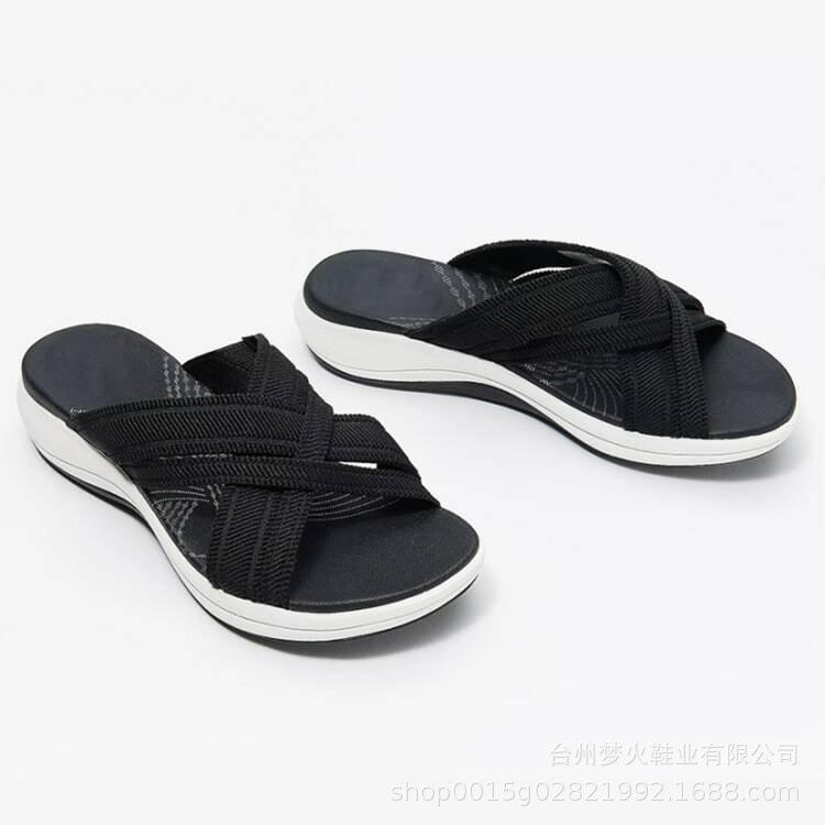 Women's Elastic Band Thick Sole Summer Sandals - Casual Cross Wedge Beach Slippers