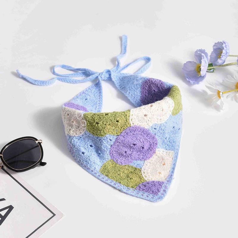 French Pastoral Style Triangle Headband Handmade Crochet Flower Headscarf Hat Knitted Girls Headband Towel
