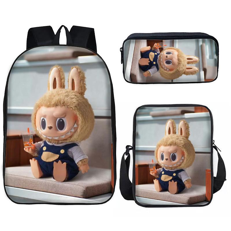 School Bag Pin Pattern Primary and Secondary School Students Meal Bag Pencil Bag Three-piece Set