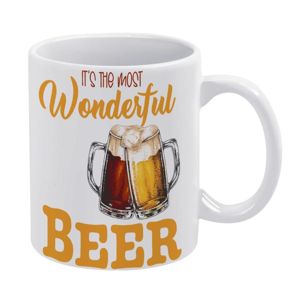 1pc 11oz Double-Sided Printed Mug for Beer Lovers, Smooth Ceramic Cup for Coffee or Tea, Fun Present Idea for Friends and Coworkers