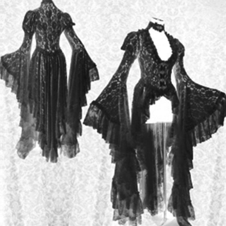 

Женское платье в средневековом придворном стиле, пэчворк с кружевной вышивкой M чёрный