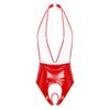 Damen-Bodysuit aus Lackleder im Wet-Look, Neckholder, tiefer V-Ausschnitt, ouvert, rückenfrei, ärmelloser Catsuit
