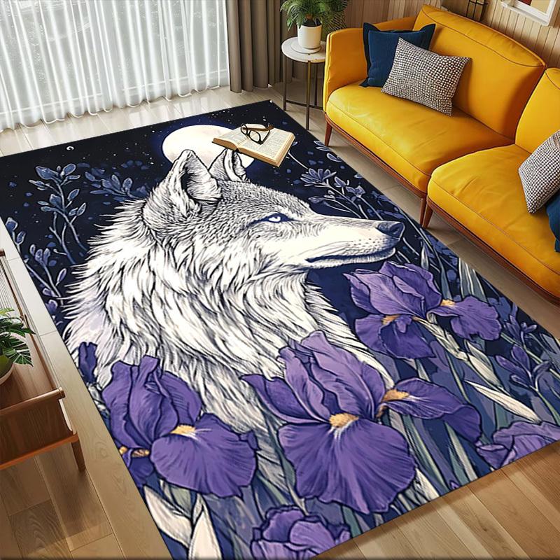 1pc Wolf Moon Themed Rug for Home Decor, Non-slip Office Carpet, Chair mat, Outdoor Mat, Christmas and Halloween gifts-0731128