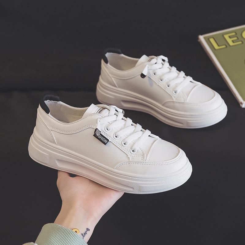 Korean Version of Ins Single Shoes Casual Shoes Women's Girls  Breathable Leather White Shoes Women