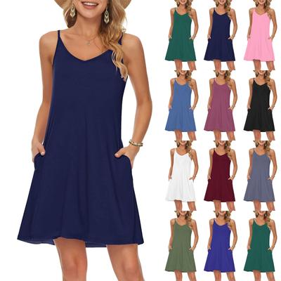 Women's Fashion Casual Beach Dresses Solid Color With Pockets Dresses