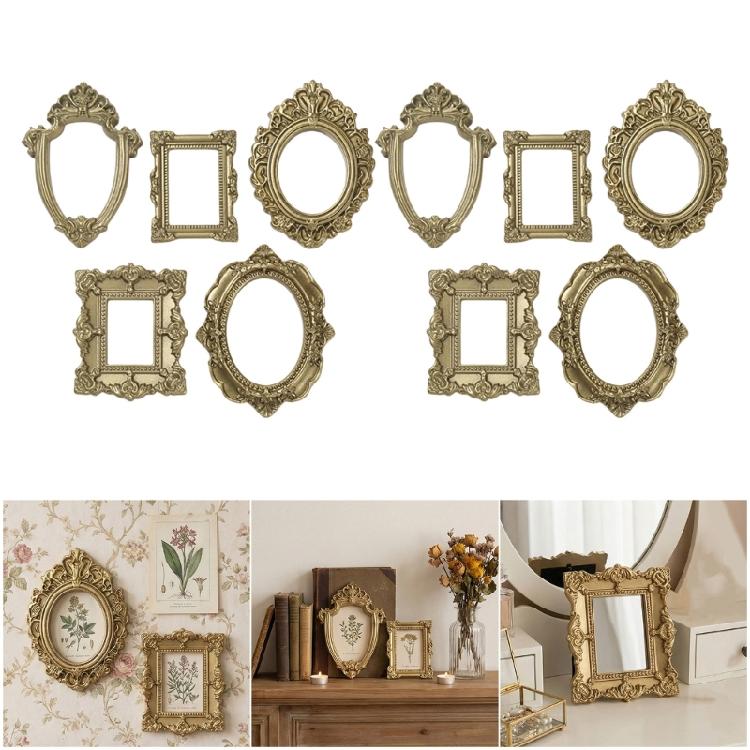 Mini Gold Picture Frame Tiny Baroques Ornate Frame for DIY Jewelry Display Wall Decors Small Resin Antique Photo Frame