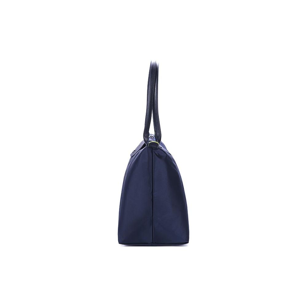 Longchamp Le Pliage Green Logo Ricamato del Marchio Tela e Pelle Borsa a Mano a Spalla Grande Borse da Donna Blu Navy 1899919P68