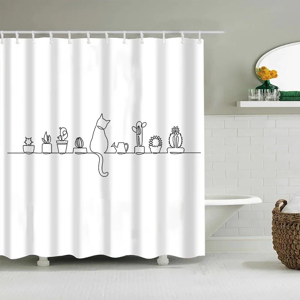 Versatile Design Bathroom Curtain With Hooks Easy Install Waterproof Easy Clean For Home Hotel Dorm Use