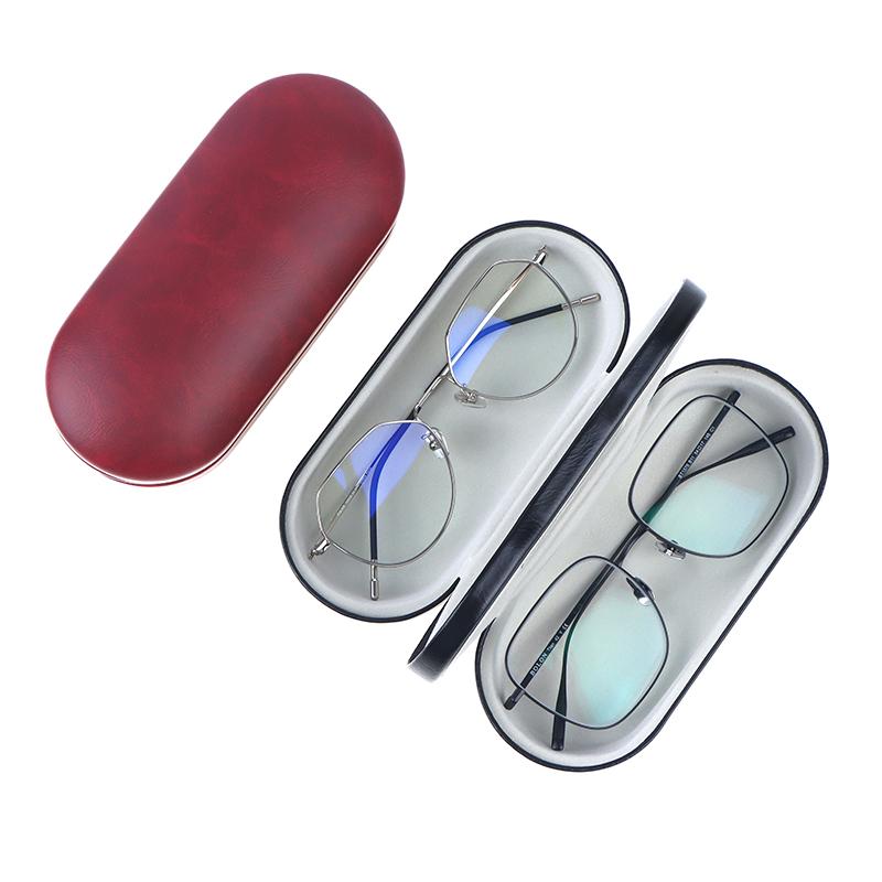 Double Interlayer Metal Eyewear Case Leather Frame Glasses Case Storage Double Layer Mirror Box