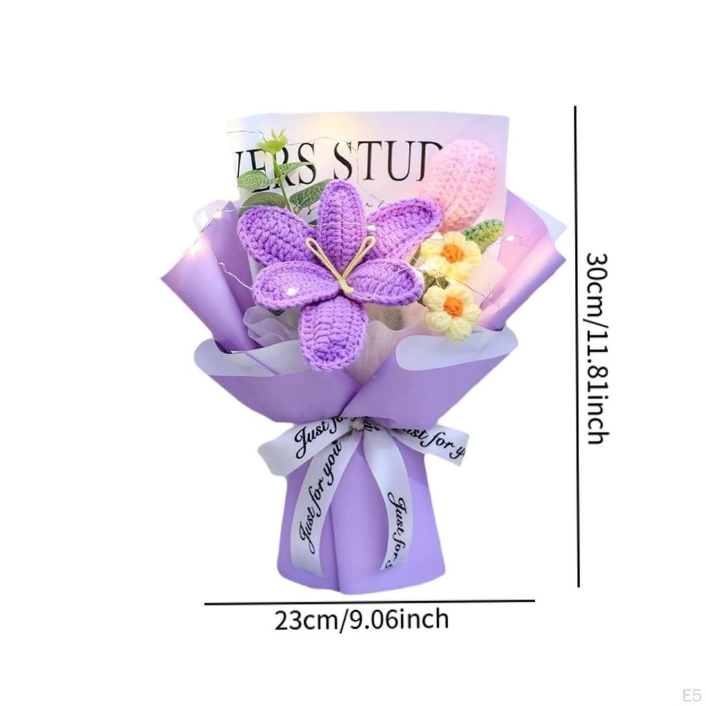 Crochet Flower Bouquet ,Artificial Flowers, Handmade, Knitted Tulips Mother's Day Decoration for