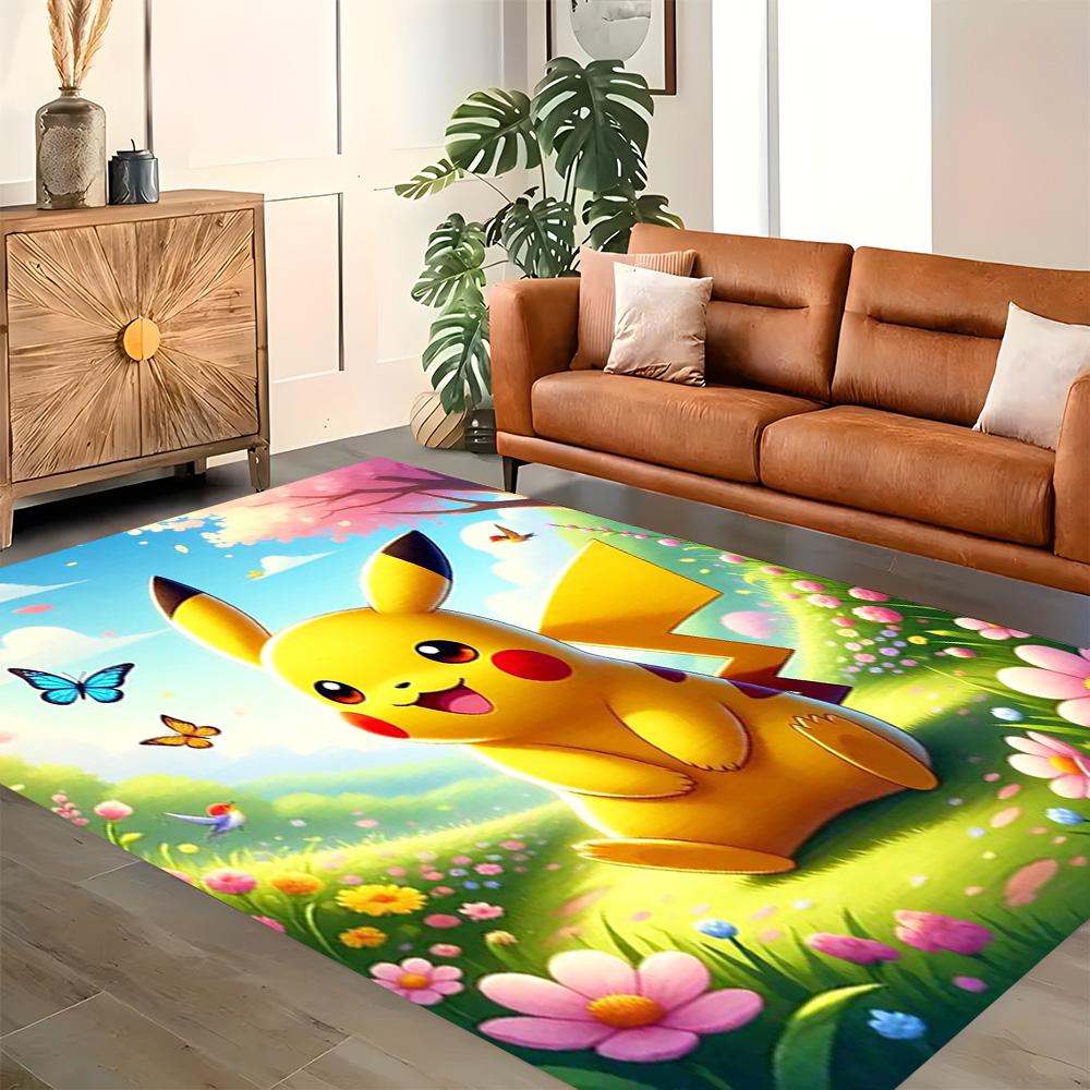 Pikachu Adventure Begins rug for living rooms, bedrooms, home décor, and as gifts.