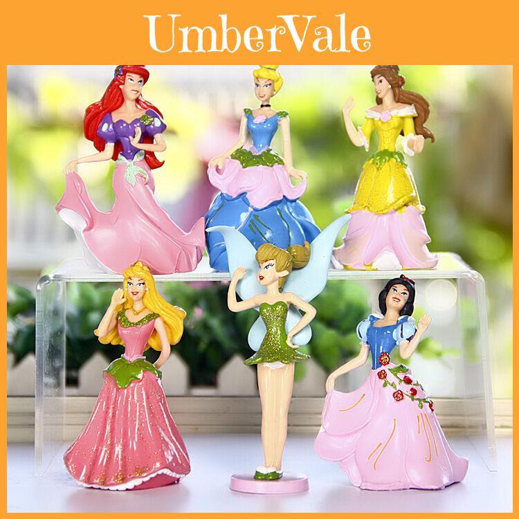6 stuks Disney Prinsessen Figuren Speelgoed Set Met Aurora En Belle Voor Taart Decoratie