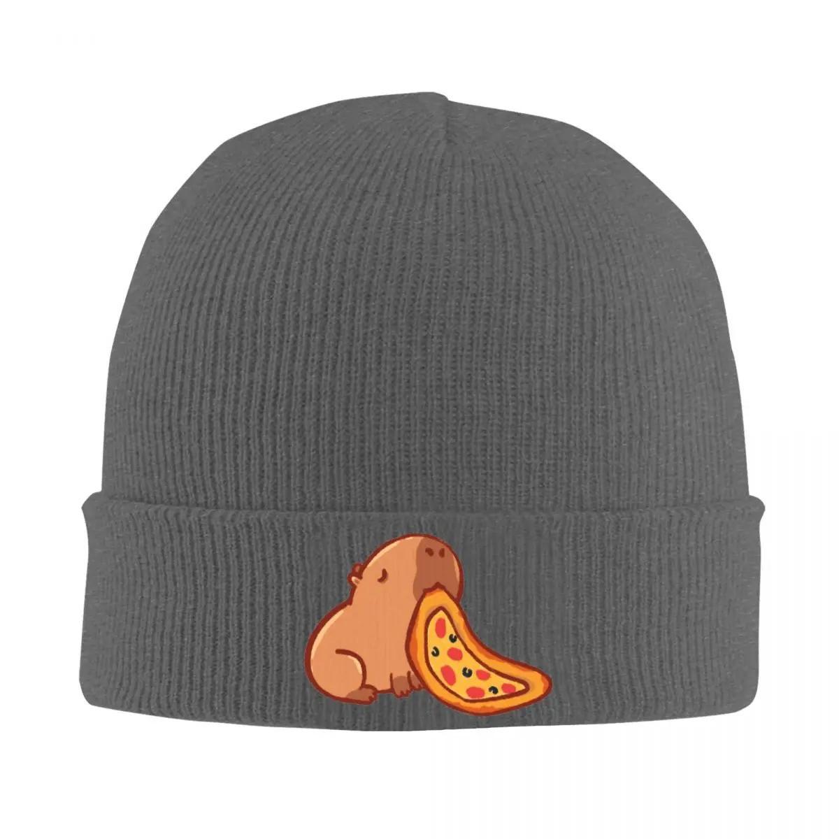 

1pc Anime Capybara Eating Pizza Beanie Hat Acrylic Knit Fabric, Lightweight, Stretchable, Toggle Closure, Hand Washable One-size