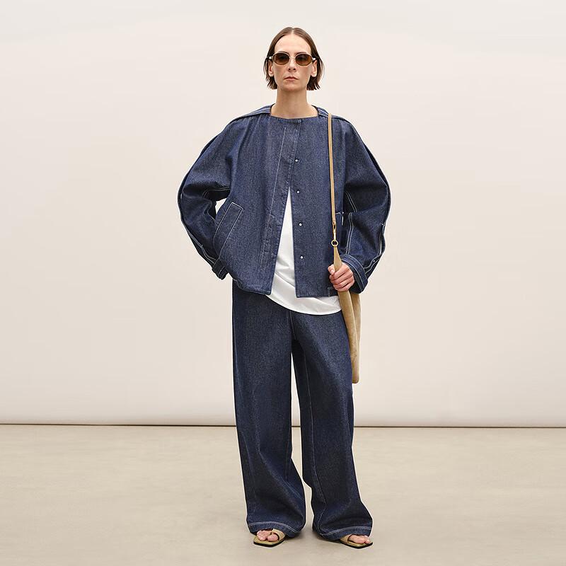 LESS 2026 Spring Collarless Loose Fit Denim Jacket