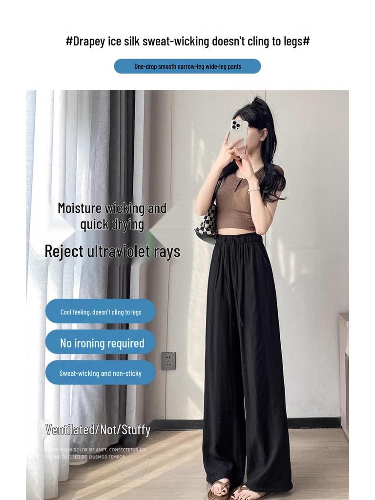 Drapey Yamamoto Women's Plus Size Ice Silk Wide Leg Pants - Summer Thin, Slimming, Sun Protection, Textured Casual Fit