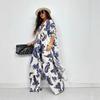 Autumn New Women's Lapel Printed Mid-length Top and Wide-leg Pants Two-piece Set