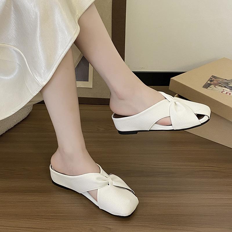 2025 summer wear casual Muller slippers hollow breathable bag head half slippers comfortable round head slope heel cool slippers
