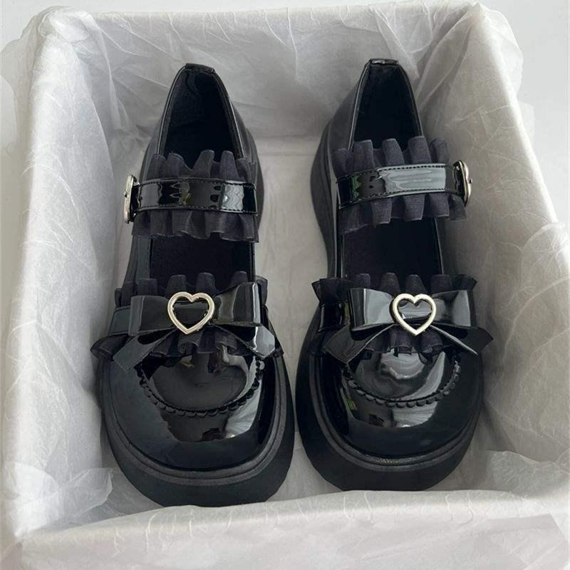 Originale japanische Lolita Mary Jane Schuhe - Damen Leder Schuhe mit dicker Sohle