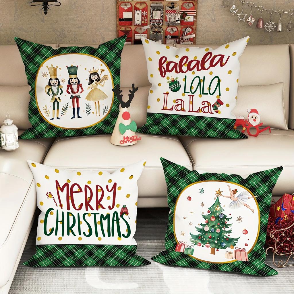 Christmas Day Party Decoration Pillowcase Nutcracker Princess Pattern Is Suitable for Home Room Living Room Sofa Cushion Cover