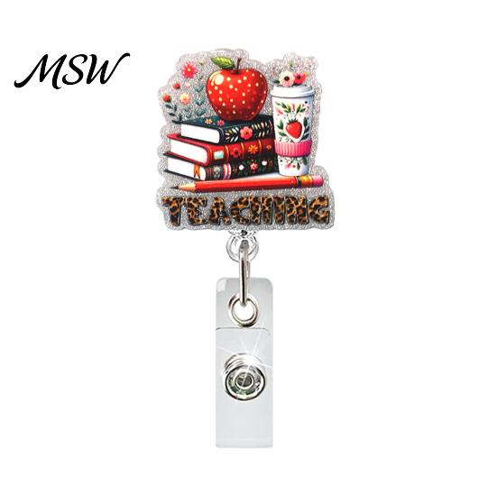 ID Badge Holder with Hook Cute Glitter Reels, Acrylic Retractable Clip, Reel Card for Nurse Teacher Name Keychain Clip A