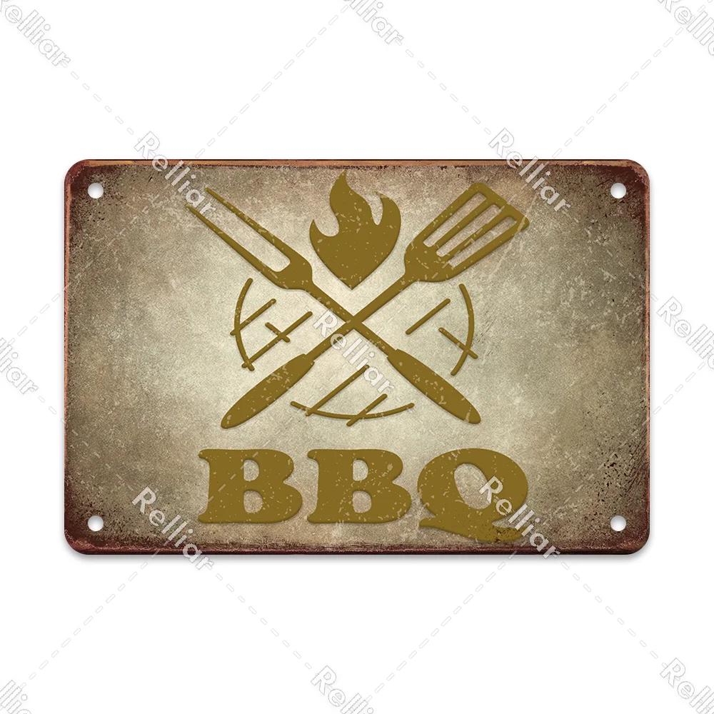 BBQ Party Metal Tin Plaque Retro Yard Garden Wall Decoration Signs Marked Barbecue Rules Slogan Plate Vintage Grill Poster