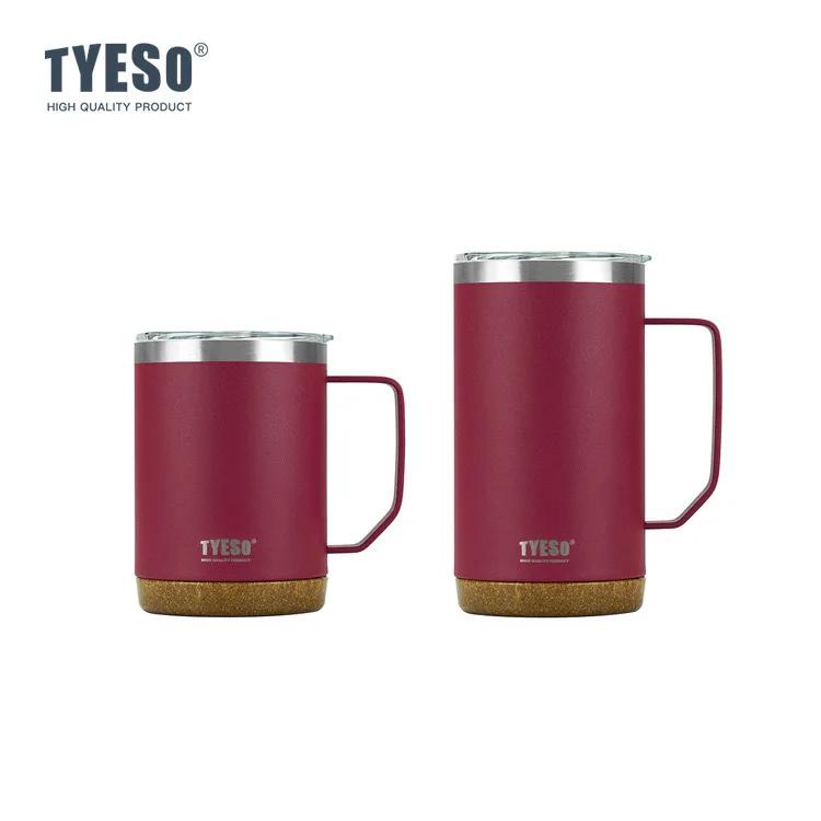 Tyeso Wood Grain Base Desktop Coffee Mug Office Large Capacity Covered Drinking Cup - Stylish and Functional for Work and Home