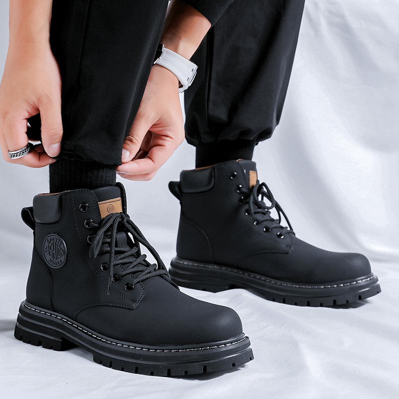 Couple's Rhubarb Boots Don't Suck, Velvet Tooling Boots, Thick-soled Height-increasing Versatile Men's Martin Boots 6519-A