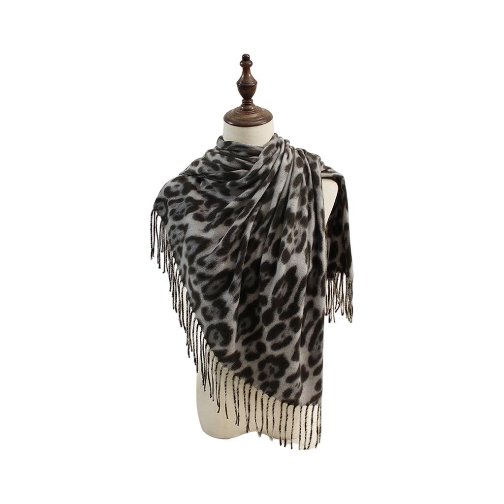 Winter Cashmere Scarf Shawl Women's Fashion Leopard Design Fringe Detailing Warm Cozy Luxurious Soft Wrap