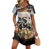 Women's Short Sleeve Floral Print Dress Casual Round Neck Waist Tie Pocket Summer Loose Fit Mini Dress
