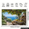 2D flat lemon tree pavilion baking kiln sea view banner background cloth lemon trees hanging with fresh fruits