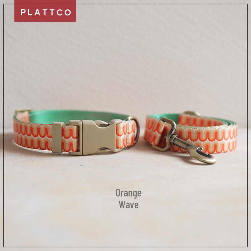 PLATTCO Orange Wave Collar & Leash Set - Color Block Print (PDC365) Large