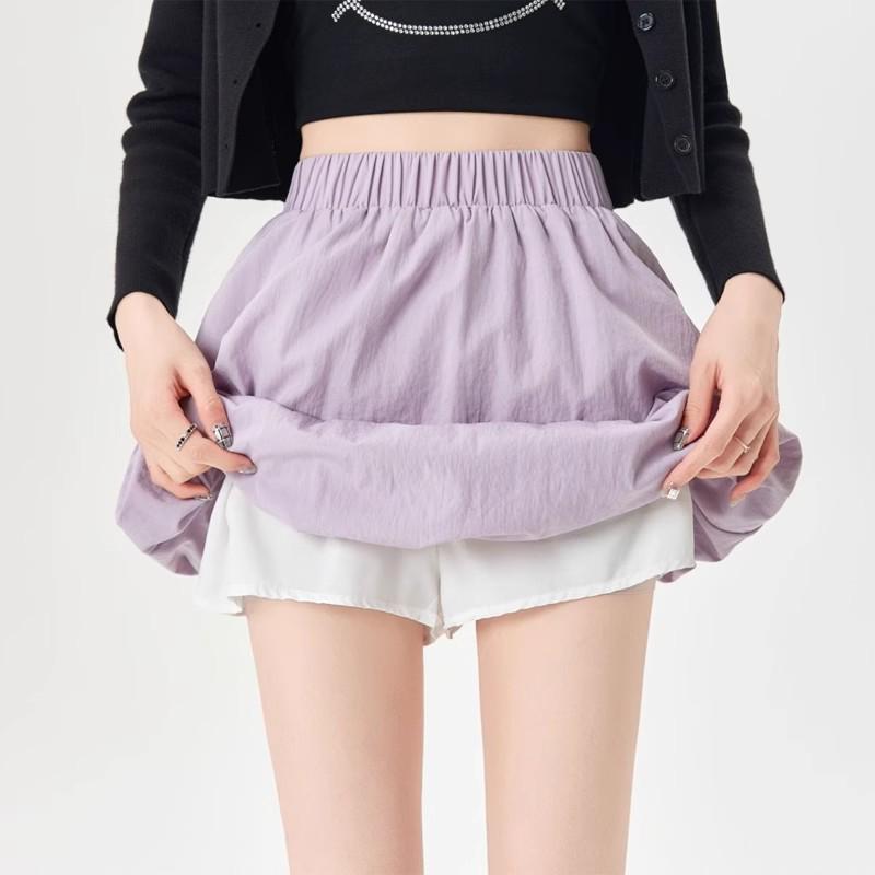 2025 Spring/Summer Women's Versatile Solid Color A-line Bud Skirt with Elastic High Waist
